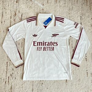 NEW Adidas Arsenal 25/26 Third Long Sleeve SAKA Jersey White Prematch Away Home
